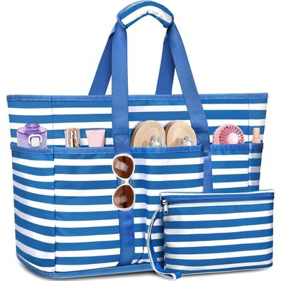TEUEN Große Strandtasche 45L, faltbar, mit Reißverschluss, XXL Familie Beach