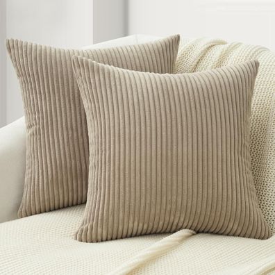 Topfinel 2er Set Kordsamt Kissenbezüge 40x40cm Taupe, weich und dekorativ