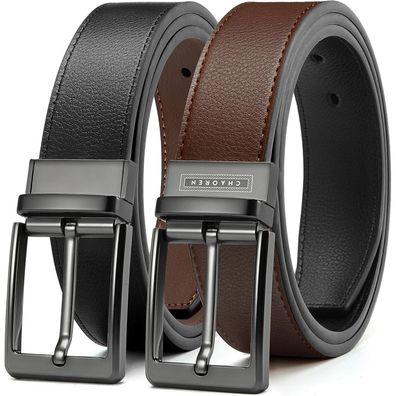 Chaoren Ledergürtel Herren, Wendegürtel Reversibel Schwarz/Braun, 35mm Breite