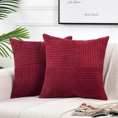 FDTERN 2er Set Kordsamt Kissenbezüge 45x45 cm Weinrot - Weich und Dekorativ für