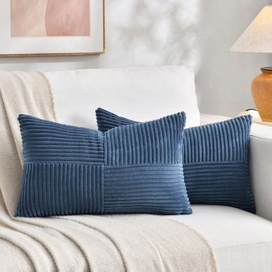 FDTERN 2er Set Kordsamt Kissenbezüge 50x70CM Denim Blau - Weich & Modern