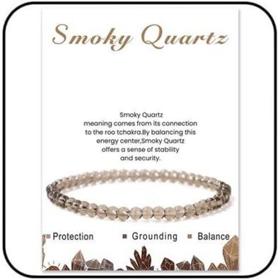 LOCCY Damen Naturstein Armband, 4mm Perlen, Rauchquarz, Yoga Schmuck