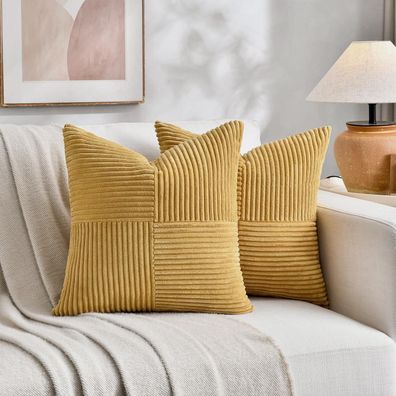 FDTERN 2er Set Kurkuma Kordsamt Kissenbezüge 50x50CM - Weich, Modern, Boho
