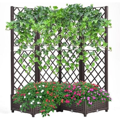 Mingone Hochbeet mit Rankgitter & Selbstbewässerung, 113x40x136 cm - Braun