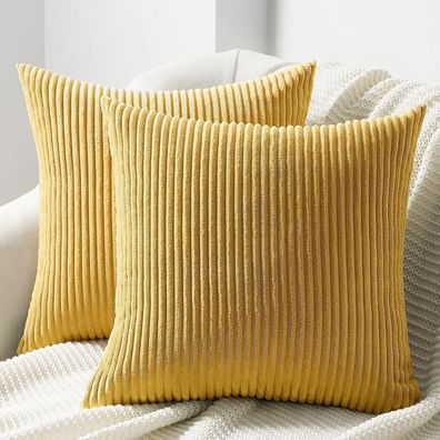 Topfinel Kissenbezug 60x60 cm Kordsamt 2er Set für Couch und Sofa, Gelb