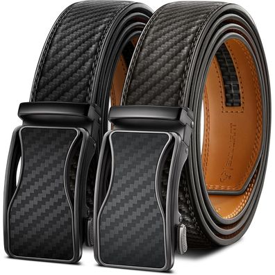 Kemisant Herren Gürtel 2er Pack: Automatik Ratsche Leder, 35mm Breit