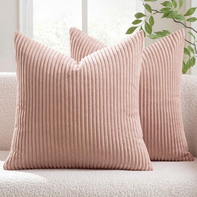 MIULEE 2er Set Kissenbezüge Kord 50x50 cm Rosa - Dekorative Sofakissen mit