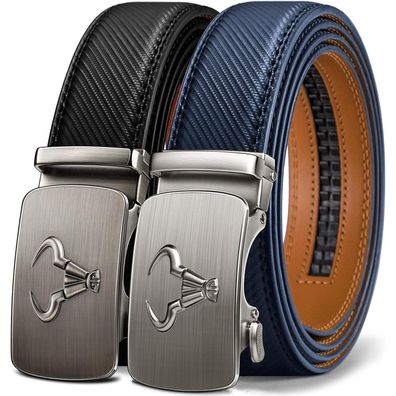 Bulliant Herren Gürtel 2er Pack: Automatik Ratsche Leder, 35mm Breit
