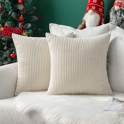 MIULEE 2er Set Kissenbezüge 65x65 cm Beige, Kord-Optik, Zierkissenhülle mit