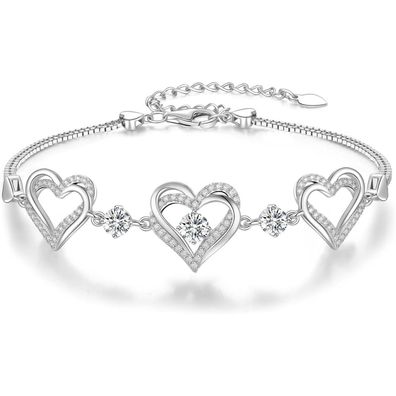 CDE Damen Armband 925 Sterling Silber Herz Rosegold mit Geburtsstein (April)