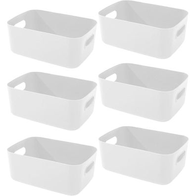 wintfarm 6er Set Kunststoff Aufbewahrungsboxen mit Griffen, Weiß, 20.5 x 14 x