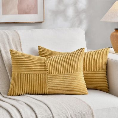 FDTERN 2er Set Kurkuma Kordsamt Kissenbezüge 40x80CM - Weich, modern, Boho