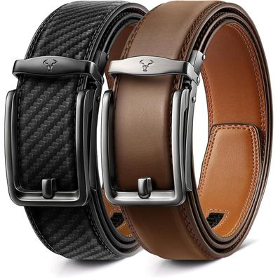 Bulliant Herren Gürtel 2er Pack - Automatik Ratsche Ledergürtel Verstellbar