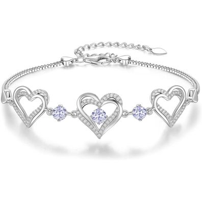 CDE Damen Armband 925 Sterling Silber Herz Rosegold mit Geburtsstein und