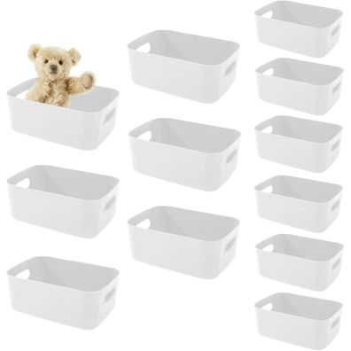 wintfarm 12er Set Aufbewahrungsboxen aus Kunststoff mit Griffen, 2 Größen, weiß