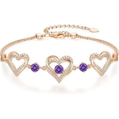 CDE Damen Armband Sterling Silber Herz Rosegold mit Zirkonia und Geburtsstein