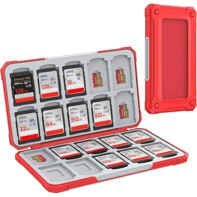Heiying Speicherkarten Etui für 20 SD/TF Karten, Tragbar, Carbon Fiber Optik Rot