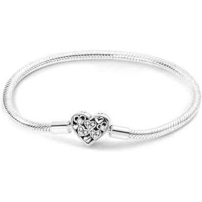 Symretie Damen Schlangen Gliederarmband 925 Sterling Silber, Love Charm