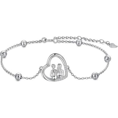 J. MUEN Damen Armband Silber 925 Herz Anhänger, Schmuck für Freundin, Frau