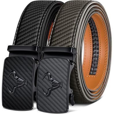 Bulliant Herren Gürtel 2er Pack: Automatik Ratsche Leder, 35mm Breit