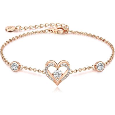 CDE Damen Armband 925 Sterling Silber Herz Rosegold mit Geburtsstein und