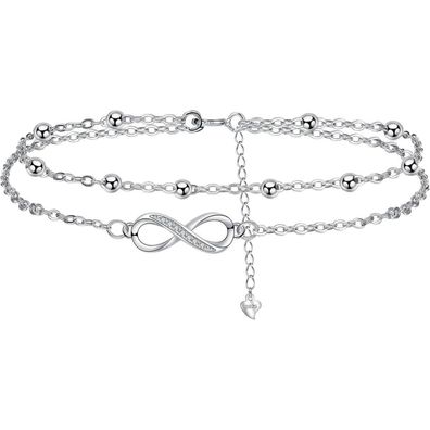 J. MUEN Fußkettchen Silber 925 Damen, Verstellbare Fußkette Sommer Strand