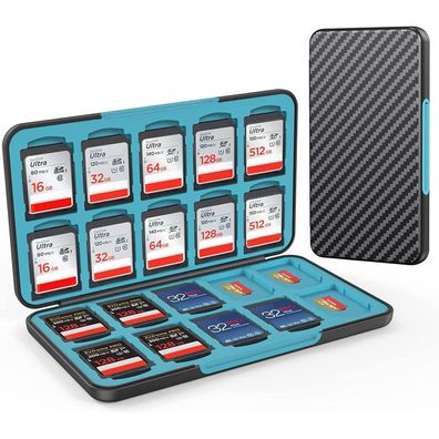 Heiying Speicherkarten Etui für 20 SD/TF Karten, Tragbar, Carbon Fibre Black