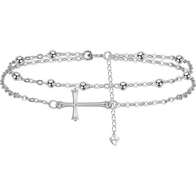 J. MUEN Fußkettchen Silber 925 Damen, Verstellbare Fußkette 22 + 4cm für Sommer