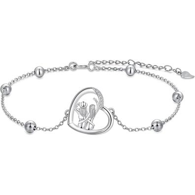 J. MUEN Damen Armband Silber 925 Herz Anhänger, Schmuck für Freundin, Frau