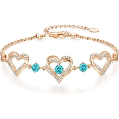 CDE Damen Armband aus 925 Sterling Silber, Herzform, Rosegold, mit Geburtsstein