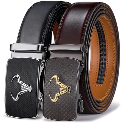 Bulliant Herren Gürtel 2er Pack, Ratsche Automatikschließe, Leder, 35mm Breit