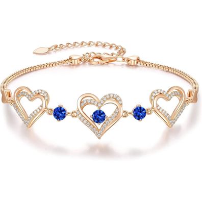 CDE Damen Armband 925 Sterling Silber Herz Rosegold mit September Geburtsstein