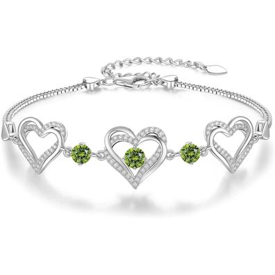 CDE Damen Armband 925 Sterling Silber Herz Rosegold mit Geburtsstein (August)