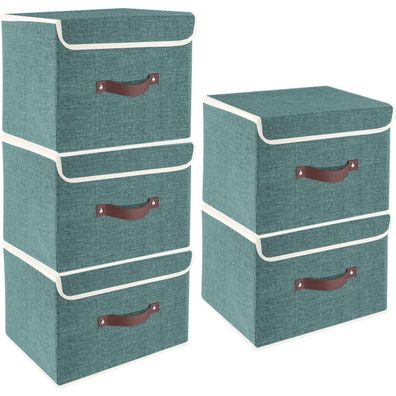 TYEERS Faltbare Aufbewahrungsbox mit Deckel, 5 Stück, Aqua Deep, 38x25x25 cm