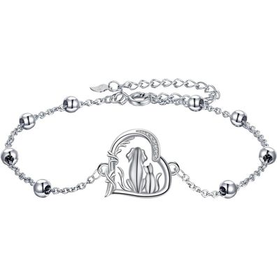 J. MUEN Damen Armband 925 Sterling Silber Tier Motiv (Hund/Katze) - Geschenkbox