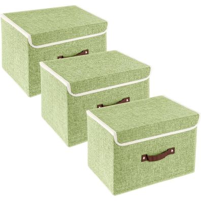 TYEERS Faltbare Aufbewahrungsbox mit Deckel, 3 Stück, Grün, 38x25x25 cm