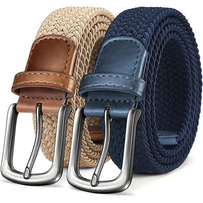 Kemisant 2er Pack Flechtgürtel Herren Damen, Elastischer Stoffgürtel 35mm