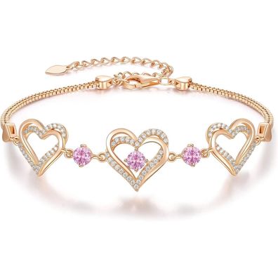 CDE Damen Armband 925 Sterling Silber Herz Rosegold mit Zirkonia und