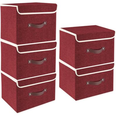 TYEERS Faltbare Aufbewahrungsbox mit Deckel, 5er Set, 38x25x25 cm, Rotwein