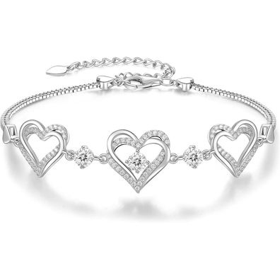 CDE Damen Armband 925 Sterling Silber Herz Rosegold mit Zirkonia und