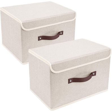 TYEERS Faltbare Aufbewahrungsbox mit Deckel, 2 Stück, Beige, 38x25x25 cm