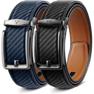 Bulliant Herren Ledergürtel 2er Pack - Automatik Ratsche, Verstellbar 35mm, mit