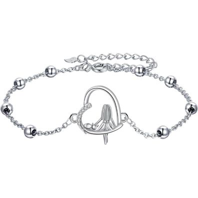 J. MUEN Damen Armband 925 Sterling Silber Tier Katze mit Zirkonia - 17 + 4cm