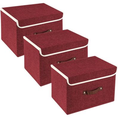 TYEERS Aufbewahrungsbox mit Deckel, Stoff, 3er Set, Rotwein, 38x25x25 cm