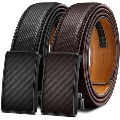 Bulliant Herren Ledergürtel 2er Pack: Automatik Ratsche, Verstellbar 35mm