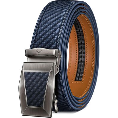 Bulliant Herren Ledergürtel mit Automatikschließe, 35mm, Navy Blau, bis 160cm