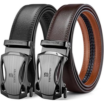 Bostanten Herren Ledergürtel mit Ratsche, 35mm, Schwarz/Kaffee, 105cm