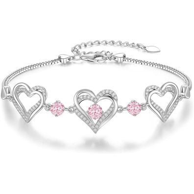 CDE Damen Armband Herz 925 Sterling Silber Rosegold mit Zirkonia und Oktober