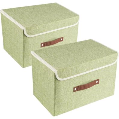 TYEERS Faltbare Aufbewahrungsbox mit Deckel, 2er Set, Grün, 38x25x25 cm