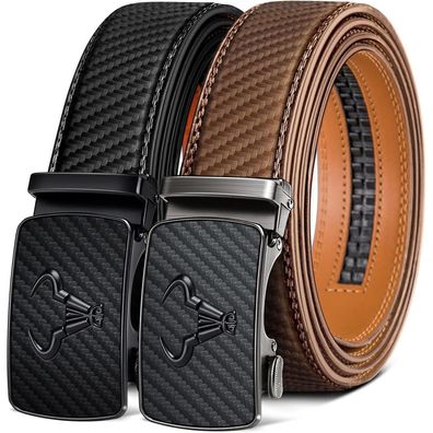 Bulliant Herren Gürtel 2er Pack - Automatik Ratsche Leder, 35mm Breit